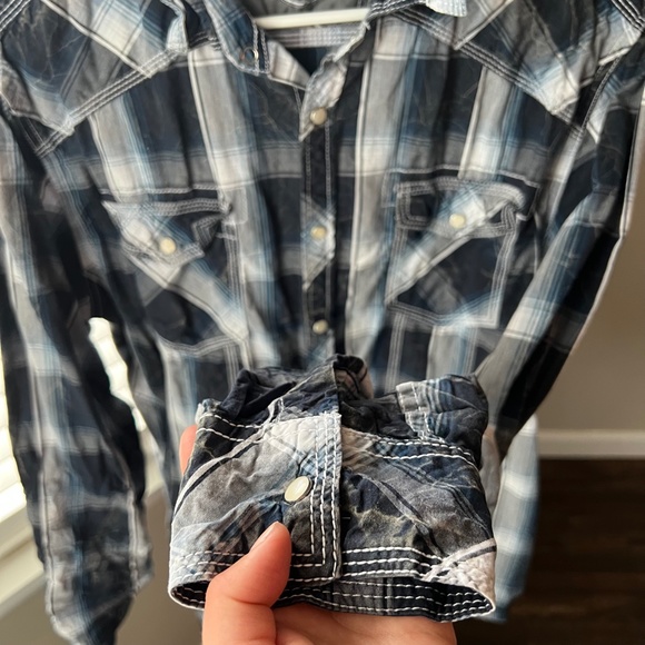 BKE Navy White Plaid Button Down - L - Picture 6 of 8